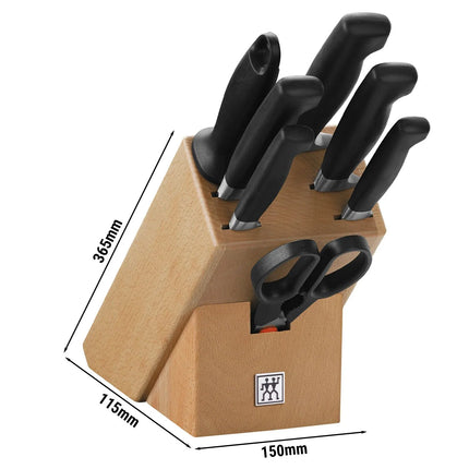 (5-piece) ZWILLING | Four Star Knife Block Set – Beech block; 10 cm, 13 cm, 16 cm, 20 cm knives - forged one-piece, seamless handles - FRIODUR ice-hardened