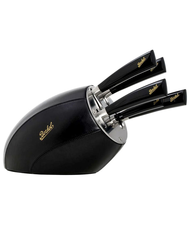 (5 pieces) BERKEL | Elegance Kitchen Knife Block Set – Black Leather – Made in Italy