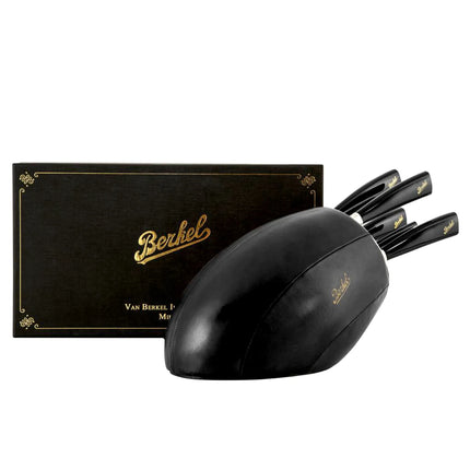 (5 pieces) BERKEL | Elegance Kitchen Knife Block Set – Black Leather – Made in Italy