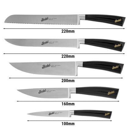 (5 pieces) BERKEL | Elegance Kitchen Knife Block Set – Black Leather – Made in Italy