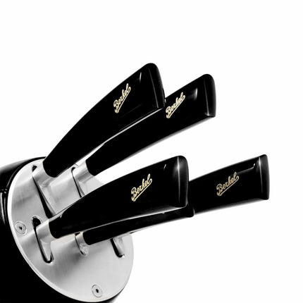 (5 pieces) BERKEL | Elegance Kitchen Knife Block Set – Black Leather – Made in Italy