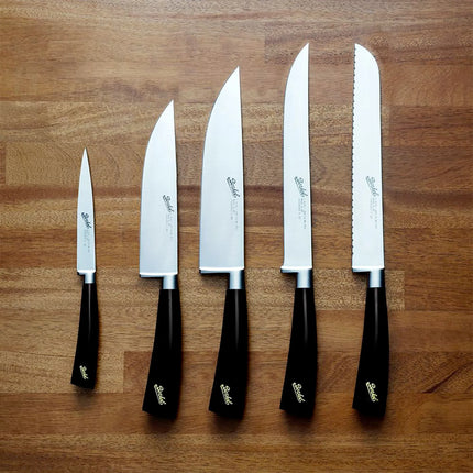 (5 pieces) BERKEL | Elegance Kitchen Knife Block Set – Black Leather – Made in Italy