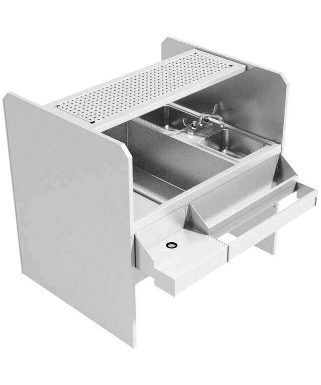 Trạm pha chế xuyên inox có bàn ráo đục lỗ Advance Tabco PR-44X42SP-10-L Prestige (thùng đá bên trái)