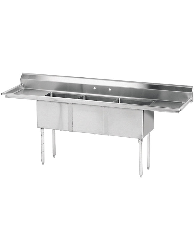 Bồn rửa công nghiệp ba ngăn gia công Advance Tabco FE-3-1515-15RL 191 cm kèm hai mặt ráo 38 cm