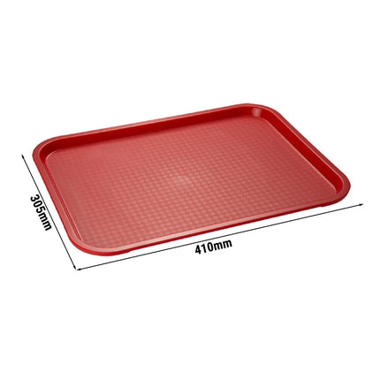 (6 pcs) GGM Gastro FAST FOOD Tray - FAST FOOD - Polypropylene - 410x305mm - Height: 25mm - Red - non-slip surface