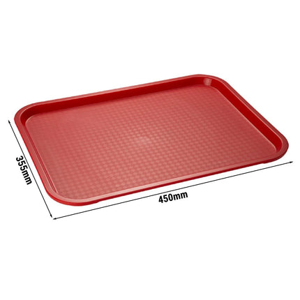 (6 pcs) GGM Gastro FAST FOOD Tray - Polypropylene - 450x355mm - Height: 25mm - Red - non-slip surface