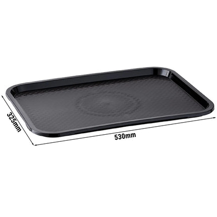 (6 pcs) GGM Gastro FAST FOOD Tray - Polypropylene - 530x325mm - Height: 20mm - Black - non-slip surface - stackable - dishwasher-safe - break-resistant