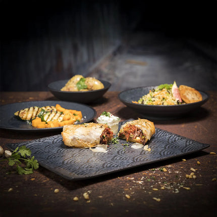 (6 pcs) GN 2/4 Gastronorm Tray - GGM Gastro DARK WAVE - Melamine - 530x162mm - Height: 20mm - Black