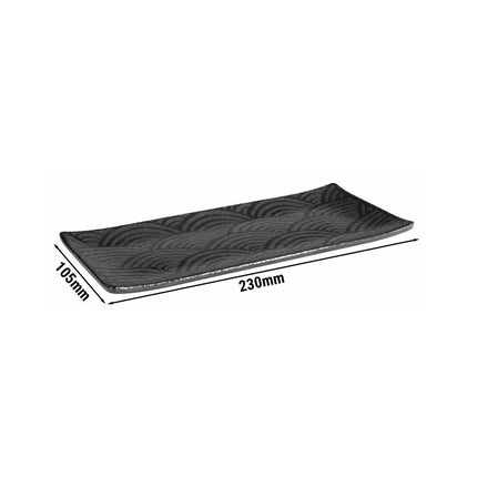 (6 pcs) Serving Tray - GGM Gastro DARK WAVE - Melamine - 230x105mm - Height: 15mm - Black