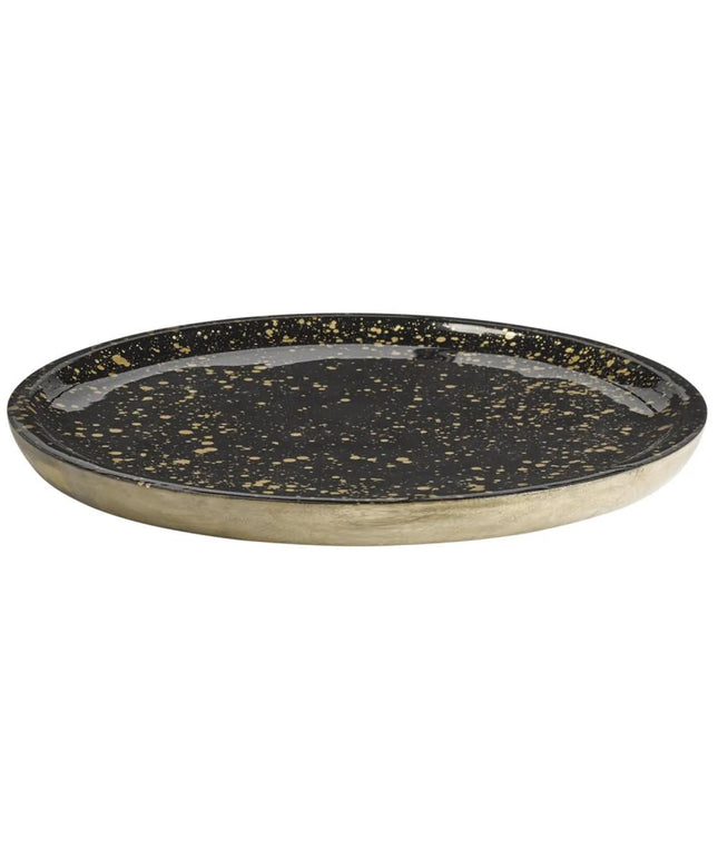 (6 pcs) Serving Tray - GGM Gastro MANGO - Mango wood - Ø355mm - Height: 25mm - Black/Gold