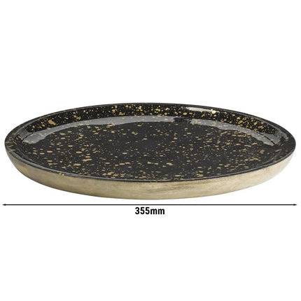 (6 pcs) Serving Tray - GGM Gastro MANGO - Mango wood - Ø355mm - Height: 25mm - Black/Gold