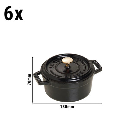 (6 pcs) STAUB | Mini Cocotte Round Enamelled Cast Iron Casserole Dish Set – Ø 100–160 mm – Black