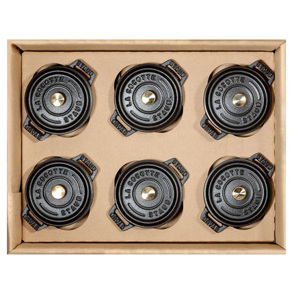 (6 pcs) STAUB | Mini Cocotte Round Enamelled Cast Iron Casserole Dish Set – Ø 100–160 mm – Black