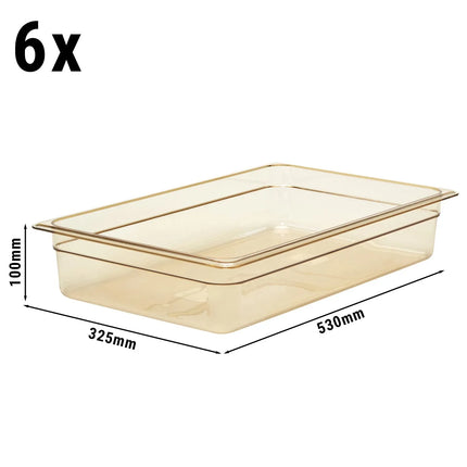 (6 pieces) CAMBRO | H-PAN™ Heat-Resistant  Gastronorm Container - 1/1 - Amber – 100 mm