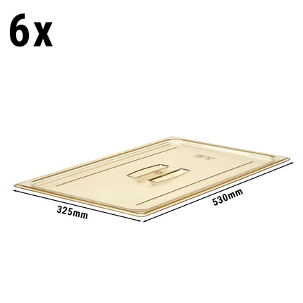 (6 pieces) CAMBRO | H-PAN Heat-Resistant GN 1/1 Flat Lid – Amber – 530×325×23 mm – Handle – 90°C