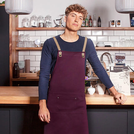 (6 pieces) KARLOWSKY | Adjustable Cross-Back Bib Apron Urban Nature – Aubergine - 700×850 mm