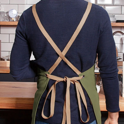 (6 pieces) KARLOWSKY | Adjustable Cross-Back Bib Apron Urban Nature – Moss Green - 700×850 mm