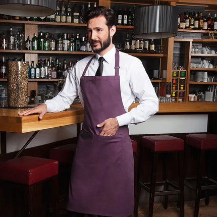 (6 pieces) KARLOWSKY | Basic Chef Bib Apron with Pocket – Aubergine - 750×900 mm - 2-Section Pocket