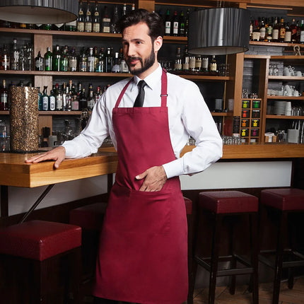 (6 pieces) KARLOWSKY | Basic Chef Bib Apron with Pocket – Bordeaux - 750×900 mm - 2-Section Pocket
