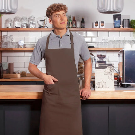 (6 pieces) KARLOWSKY | Basic Chef Bib Apron with Pocket – Light Brown - 750×900 mm - 2-Section Pocket