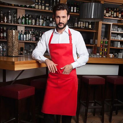 (6 pieces) KARLOWSKY | Basic Chef Bib Apron with Pocket – Red - 750×900 mm - 2-Section Pocket
