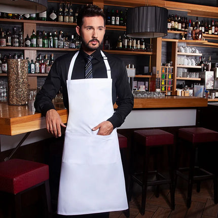 (6 pieces) KARLOWSKY | Basic Chef Bib Apron with Pocket – White - 750×900 mm - 2-Section Pocket