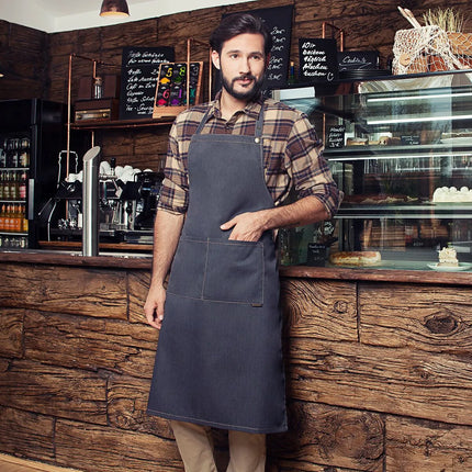 (6 pieces) KARLOWSKY | Chef Denim-Style Bib Apron – Vintage Black - Cross-Back - 710×950 mm