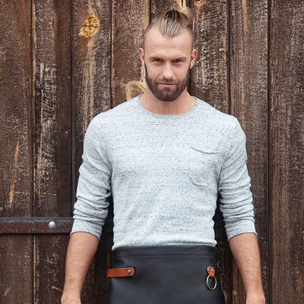 (6 pieces) KARLOWSKY | Genuine Leather Waist Apron – Black - 59x40 cm