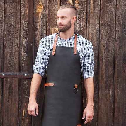 (6 pieces) KARLOWSKY | Professional Leather Bib Apron – Black - 600×820 mm