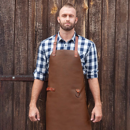 (6 pieces) KARLOWSKY | Professional Leather Bib Apron – Toffee - 600×820 mm