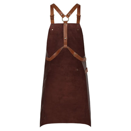 (6 pieces) KARLOWSKY | Professional Leather Bib Apron X‑Style Cross‑Back – Mocha - 600×820 mm