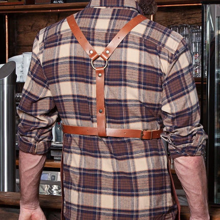 (6 pieces) KARLOWSKY | Professional Leather Bib Apron X‑Style Cross‑Back – Mocha - 600×820 mm