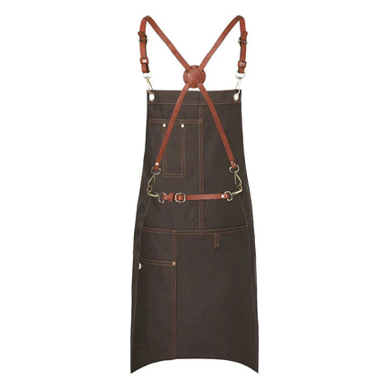 (6 pieces) KARLOWSKY | Urban Cross-Back Bib Apron – chocolate - leather straps - 68×80 cm