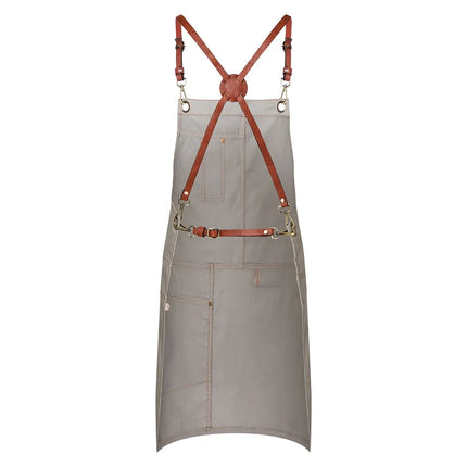 (6 pieces) KARLOWSKY | Urban Cross-Back Bib Apron – stone grey - leather straps - 68×80 cm