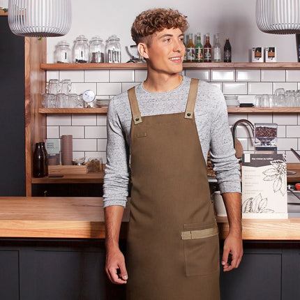 (6 pieces) KARLOWSKY | Urban Look Chef Bib Apron – Cinnamon Brown - Cross-Back - 700×850 mm