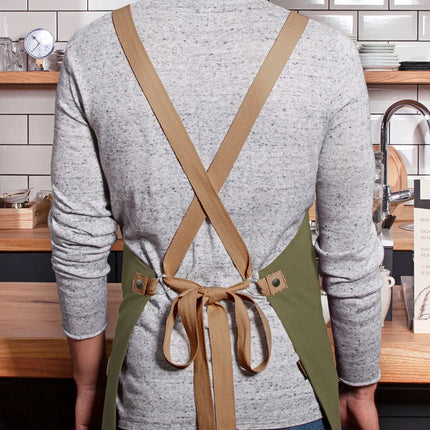 (6 pieces) KARLOWSKY | Urban Look Chef Bib Apron – Moss Green - Cross-Back - 700×850 mm
