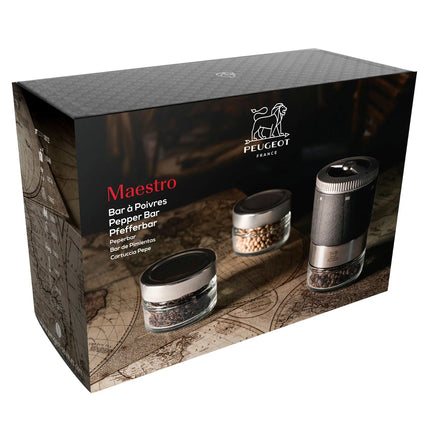 (6 pieces) PEUGEOT | MAESTRO - Pepper Bar - u'Select - Graphite - Height: 110mm - incl. three premium pepper jars