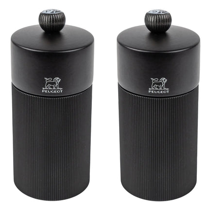 (6 pieces) PEUGEOT | NIGHT CHIC LINE - Salt & Pepper Mill - Height: 120mm - Matte Black - incl. stainless steel funnel