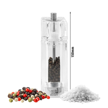 (6 pieces) PEUGEOT | Pontarlier 5.1 cm-1 Pepper Mill & Salt Shaker – Clear - Acrylic - 150 mm