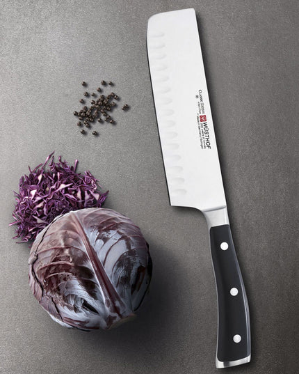 Dao Nakiri Wusthof Classic Ikon 17.8 cm - Lưỡi Rỗng, Cán Đen (4187-7/17)