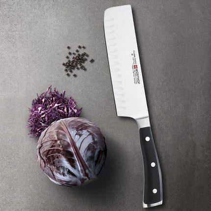 Dao Nakiri Wusthof Classic Ikon 17.8 cm - Lưỡi Rỗng, Cán Đen (4187-7/17)
