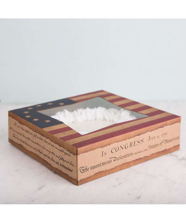 Hộp bánh Southern Champion 22,9 cm x 22,9 cm x 6,3 cm Auto-Popup cửa sổ Pie / với Vintage American Flag / Declaration of