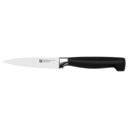 (7-piece) ZWILLING | Four Star SharpBlock Knife Set – Brown beech block with KIS self-sharpening; 10 cm paring, 13 cm utility, 20 cm carving, 20 cm chef’s, 20 cm bread, shears - FRIODUR ice-hardened