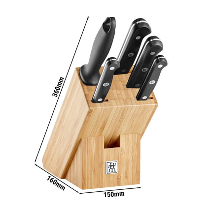 (7 pieces) ZWILLING | GOURMET Knife Block Set – Bamboo Block - Chef 20 cm - Slicing 16 cm - Bread 20 cm - Utility 13 cm - Paring 10 cm - Shears - Steel