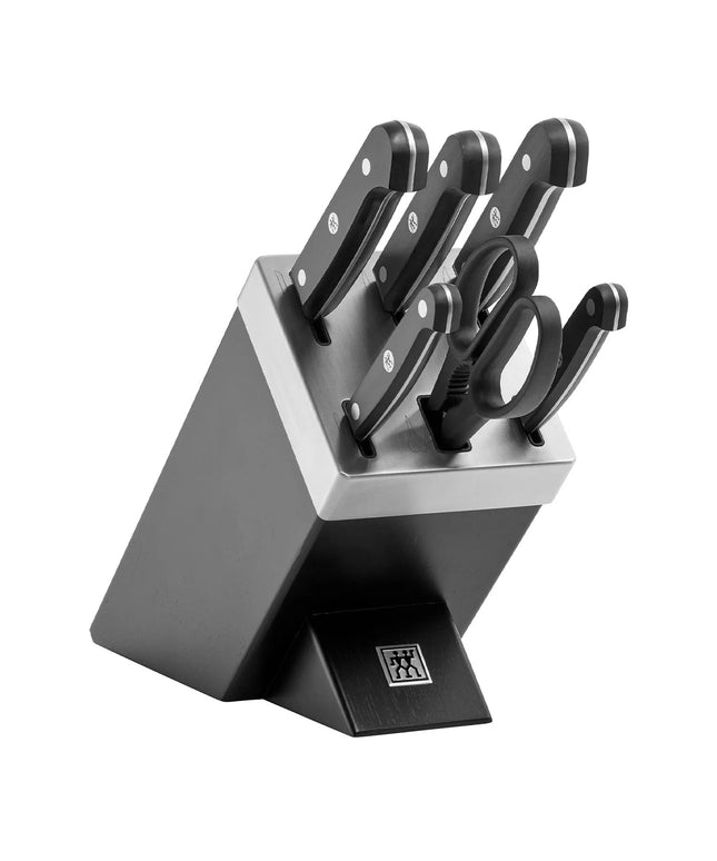 (7 pieces) ZWILLING | GOURMET SharpBlock Knife Block Set – KIS Self‑Sharpening - Includes Chef 20 cm, Bread 20 cm, Carving 20 cm, Utility 13 cm, Paring 10 cm + Scissors