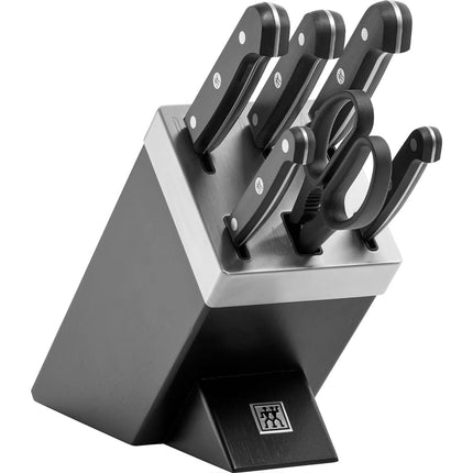 (7 pieces) ZWILLING | GOURMET SharpBlock Knife Block Set – KIS Self‑Sharpening - Includes Chef 20 cm, Bread 20 cm, Carving 20 cm, Utility 13 cm, Paring 10 cm + Scissors