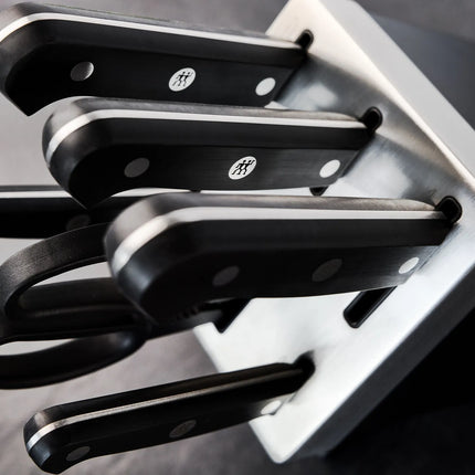 (7 pieces) ZWILLING | GOURMET SharpBlock Knife Block Set – KIS Self‑Sharpening - Includes Chef 20 cm, Bread 20 cm, Carving 20 cm, Utility 13 cm, Paring 10 cm + Scissors