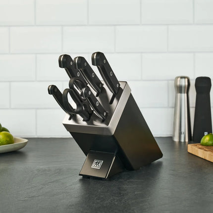 (7 pieces) ZWILLING | GOURMET SharpBlock Knife Block Set – KIS Self‑Sharpening - Includes Chef 20 cm, Bread 20 cm, Carving 20 cm, Utility 13 cm, Paring 10 cm + Scissors