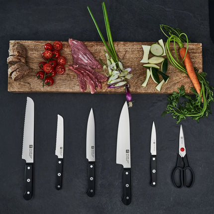 (7 pieces) ZWILLING | GOURMET SharpBlock Knife Block Set – KIS Self‑Sharpening - Includes Chef 20 cm, Bread 20 cm, Carving 20 cm, Utility 13 cm, Paring 10 cm + Scissors
