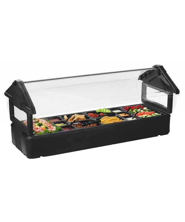 Quầy salad / thức ăn để bàn Carlisle 660103 Six Star màu đen 1,8 m với tấm chắn vệ sinh